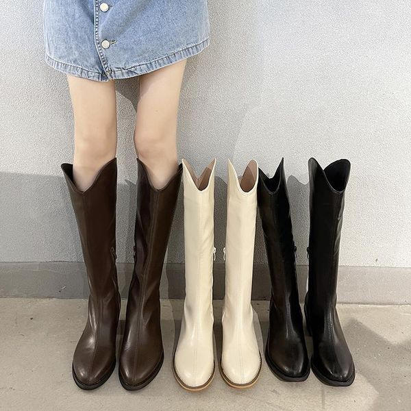 

boots european style pointed toe plus size women's shoes straight high stiletto heel retro knee-length thigh, Black