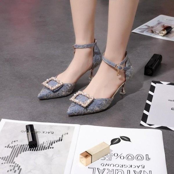 

sandals fashion luxury leather buckle strap women modern square high heels woman pumps crystal coxer heel shoes, Black