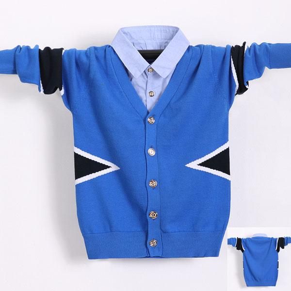 

cardigan children's sweater boys all cotton 4-16 years old, Blue