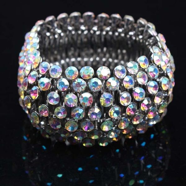

bangle wedding party jewelry luxury full rhinestones colorful bracelets for women bride stretch chain wide bangles gift fashion shiny, Black