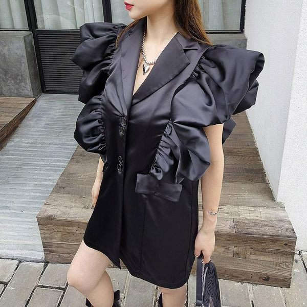 

women's vests superaen 2021 europe ruffle flying shoulder waistcoat sleeveless suit coat temperament design long, Black;white