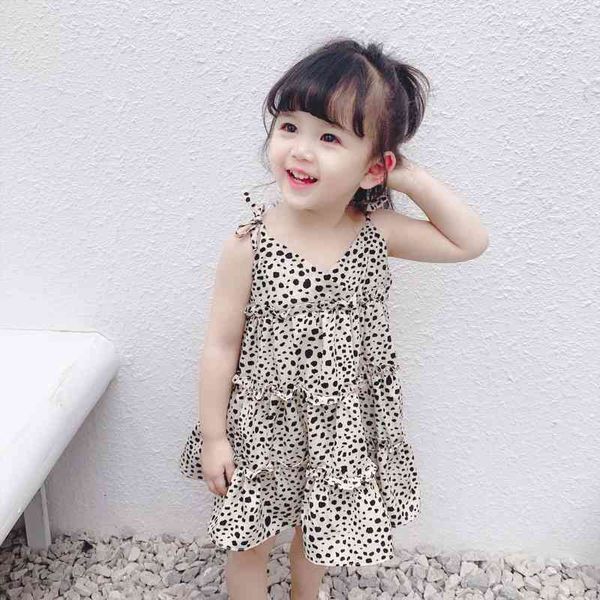 

summer korean leopard print with girl dresses for children cake princess, Red;yellow