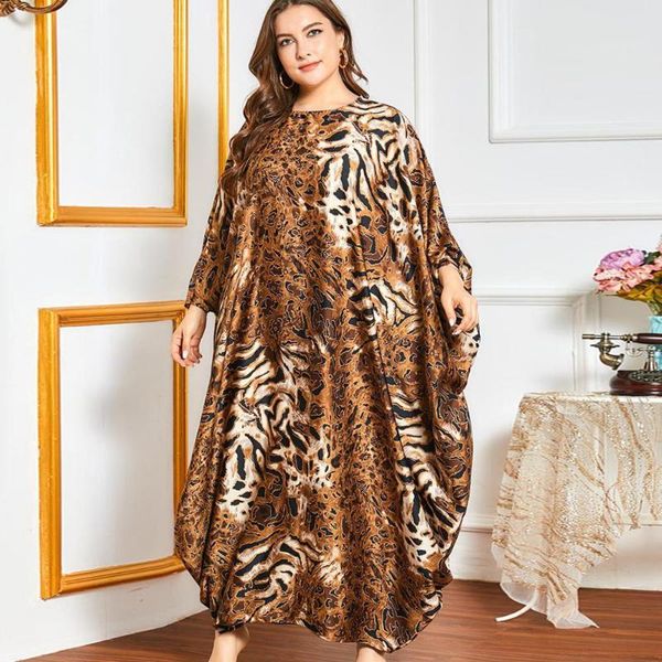 

fall women oversized maxi dress loose leopard print long bat wing sleeves muslim islam turkey arabic gown abaya caftan plus size casual dres, Black;gray