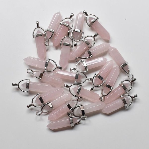 

fashion hexagon healing natural stone charms handmade amethyst opal rose quartz chakra pendants for necklace earrrings jewelry making wholes, Bronze;silver