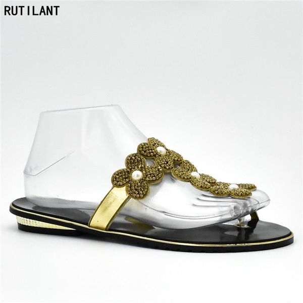 

arrival nigerian party shoes decorated with appliques woman low heel women slip on sandals for summer italy shoe dress, Black