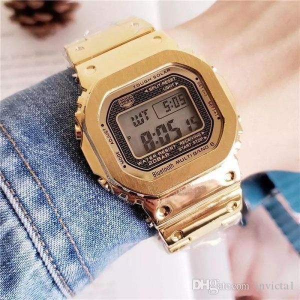 

casual fashiled digital men's iced out electronic steel band watch all functions can be operated, Slivery;brown