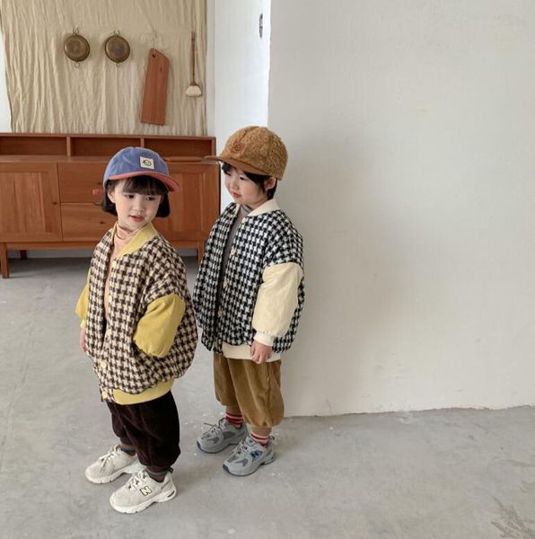 

jackets 2021 wholesale girls boys plaid thicken coat winter cotton full sleeve kids coats 1-8 years wd903, Blue;gray