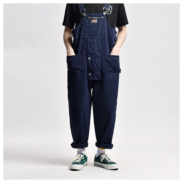 

men's pants 2021 safari style multi-pocket overalls baggy bib trousers work cargo street style casual overall men, Black
