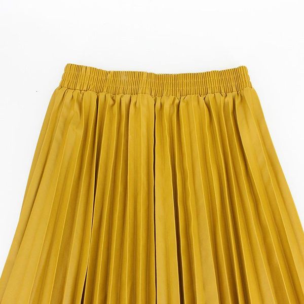 

Skirts waist a line knee length Women skirt Winter women's pleated leather with high elastic 8VQT, Black