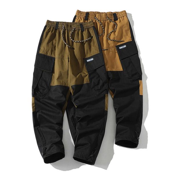 

urban wear autumn trend color matching loose pocket work casual pants, Black