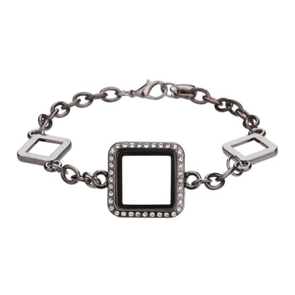 

link, chain diy square diamond inlaid po box bracelet floating lock for women, Black