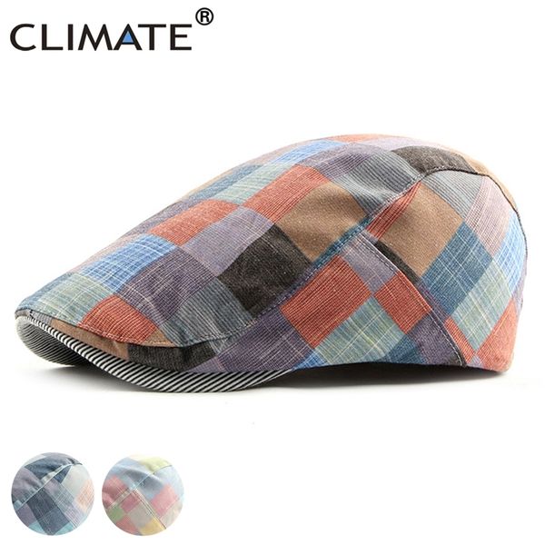

climate men women plaid berets hat colorful flat cap adjustable checks caps korean 210429, Blue;gray