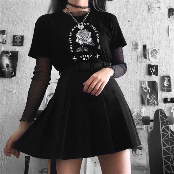 Quando você nasceu para se destacar Rose Impresso Black T-Shirt Grunge Mulheres Estética Gothic Tee Sassy Tumblr Camisa 210518