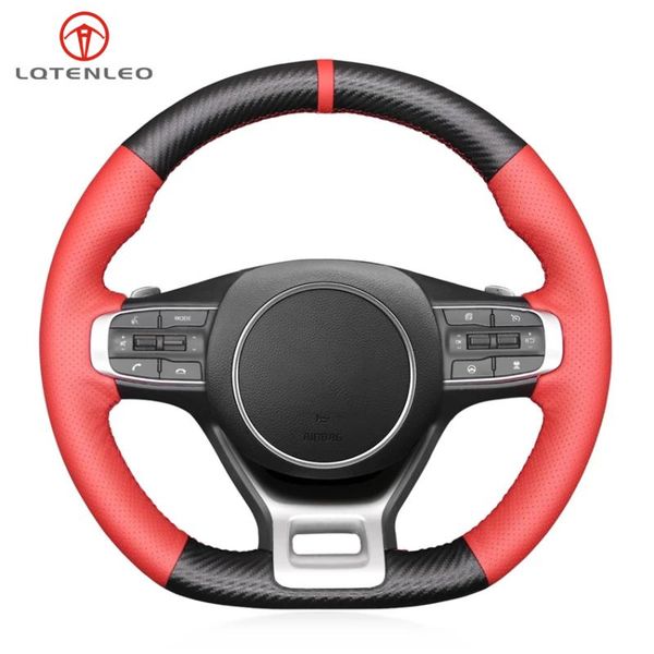 

steering wheel covers lqtenleo black carbon fiber red leather hand car cover for kia optima 2021-2022 k5 gt gt-line sedan