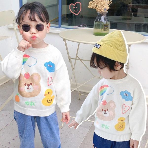 

pullover children's knitted 2021fall winter super cute cartoon pattern bear graffiti sweater comfortable boy girl, Blue