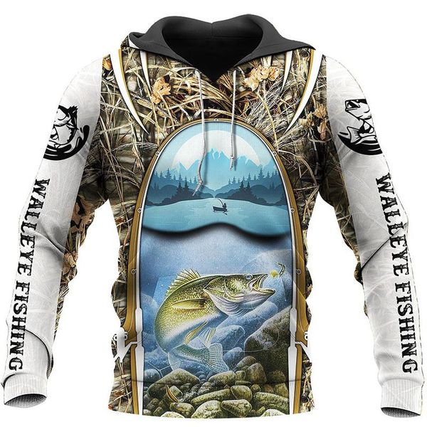

men's hoodies & sweatshirts long sleeve walleye fishing 3d integral print casual hoodie/sweatshirt fashion street zip hoodie appa, Black