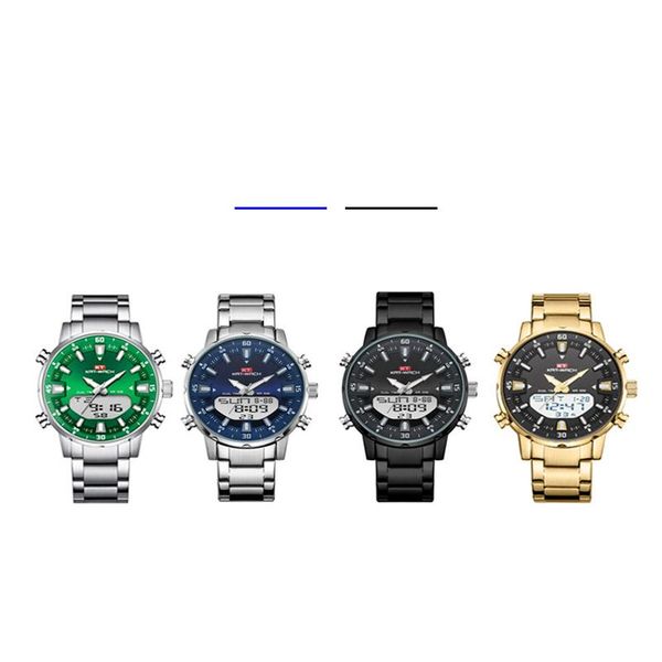 

wristwatches 2021 brand men's watch steel belt dual movement luminous fashion big dial waterproof alarm clock calendar sports leisure, Slivery;brown