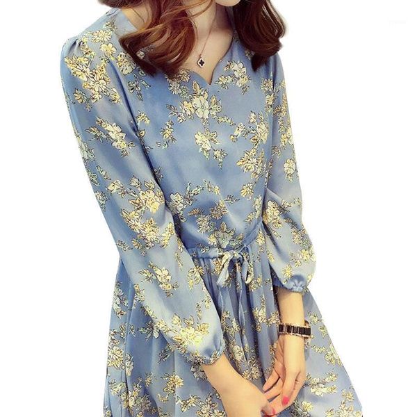 

nice print small fresh floral chiffon women dress short sleeves vestidos de festa summer style dresses plus size l-4xl27b casual, Black;gray