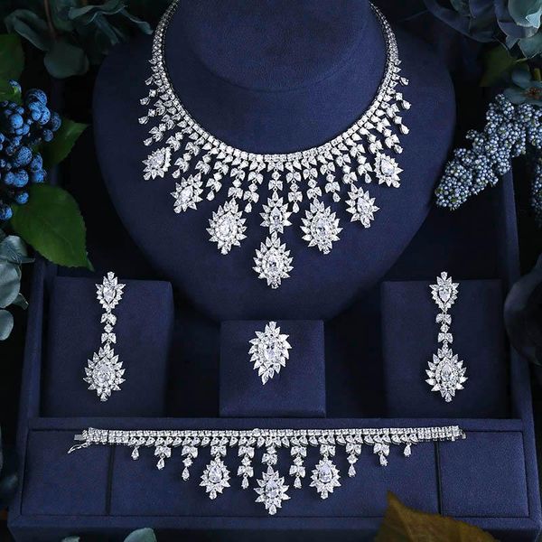 

earrings & necklace brilliant crystal zircon and bracelet rings full set jewelry wedding dress accessaries, Silver