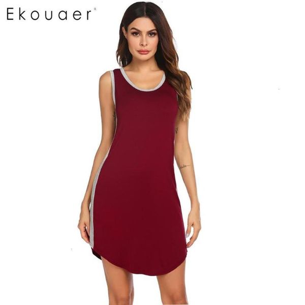 

women's ekouaer womens nightgown soft chemise sleepshirtssleeveless o-neck casual tank above knee loose nightdress sleepwear o60h, Black;red