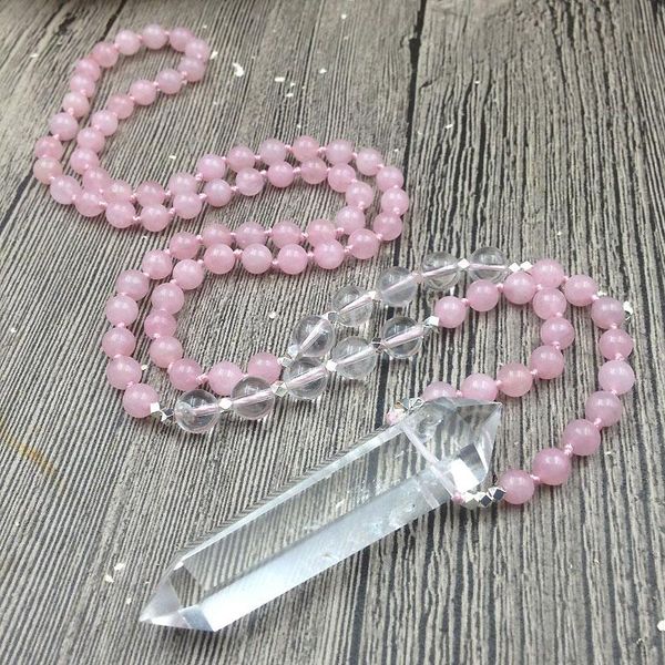 

double point quartzs rose beads knot handmade necklace pendant necklaces, Silver