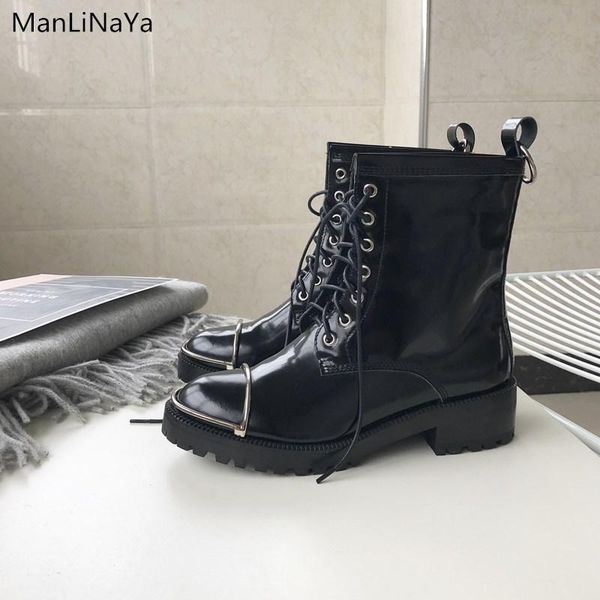 

boots 2021 latest women's booties leather platform locomotive patent belts tooling fashion ankleboots, Black
