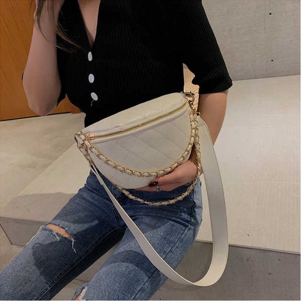 

fashion pu leather women's waist bag chain rhombic solid color multifunction large capacity fanny pack female belt bag 210719