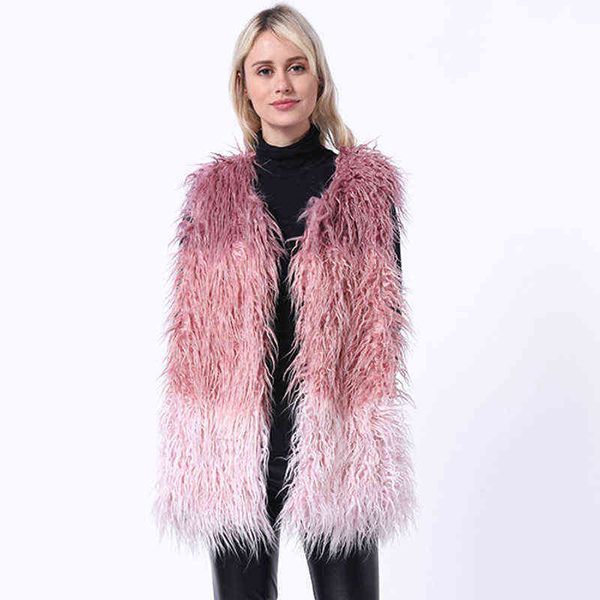 

fur imitation fur coat women medium long radish silk vest 211207, Black