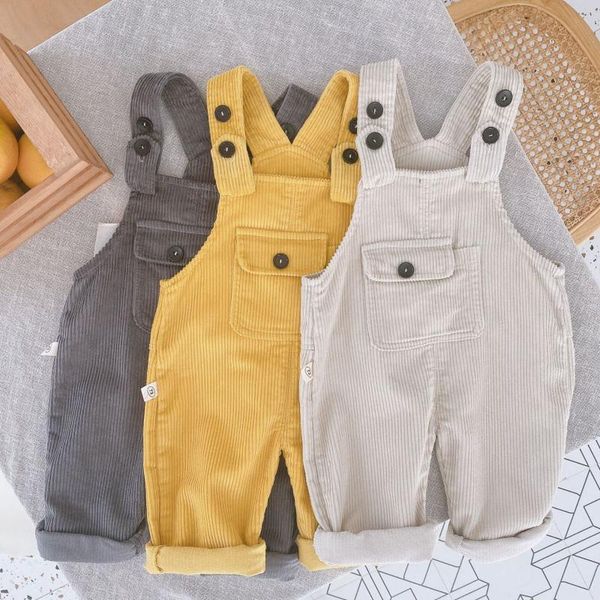 

trousers boys' and girls' solid color suspenders 2021 spring baby corduroy overalls children's loose casual pants, Blue