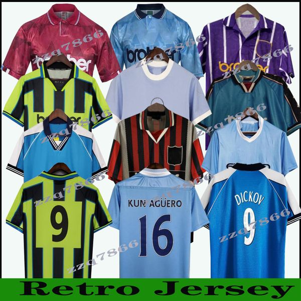 

89 91 92 94 96 11 12 retro kun agÃ¼ero soccer jerseys 98 99 citys wembley clough home tevez dzeko kompany vintage manchesters shirts classic, Black;yellow