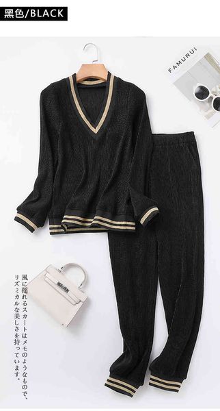 

dresses miyake fold the long sleeve v-neck t-shirt + bloom pants veet striped suit, White