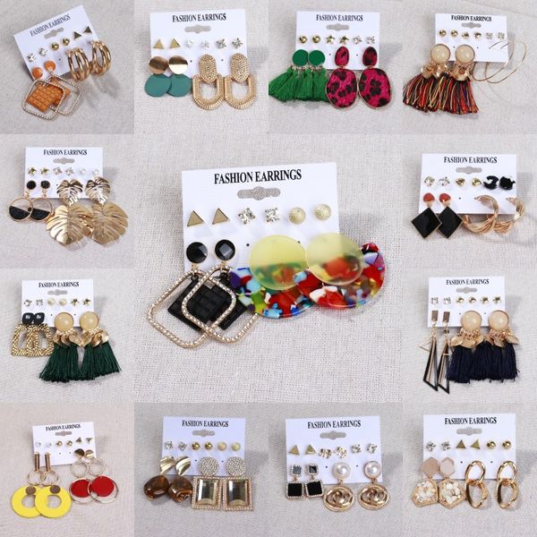 

kimter bohemian tassel earrings set drop dangle metal acrylic handmade geometric hoop stud earring for women jewelry dhl w67f, Silver