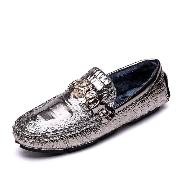 

man winter fashion cold-proof loafers moccasin male cotton-padded peas casual shoe hombre personality slip-on flat driving shoe, Black