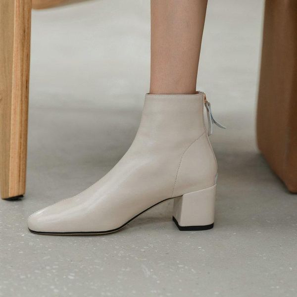 

boots winter est women round toe ankle genuine leather high heels dancing party shoes woman fashion stretch, Black