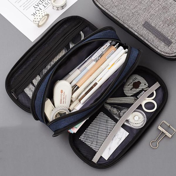

pencil cases case big pen school supplies korean 3 pockets canvas box portable trousse scolaire stationery