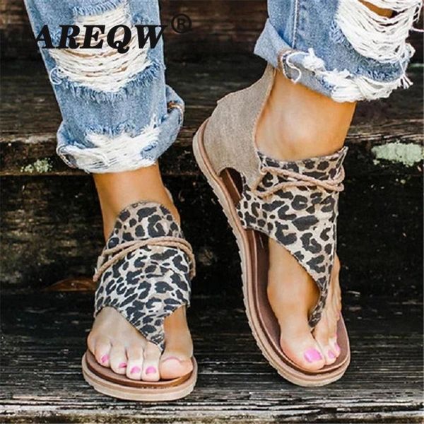 

women summer shoes andals flat sandals leopard print large size, Black
