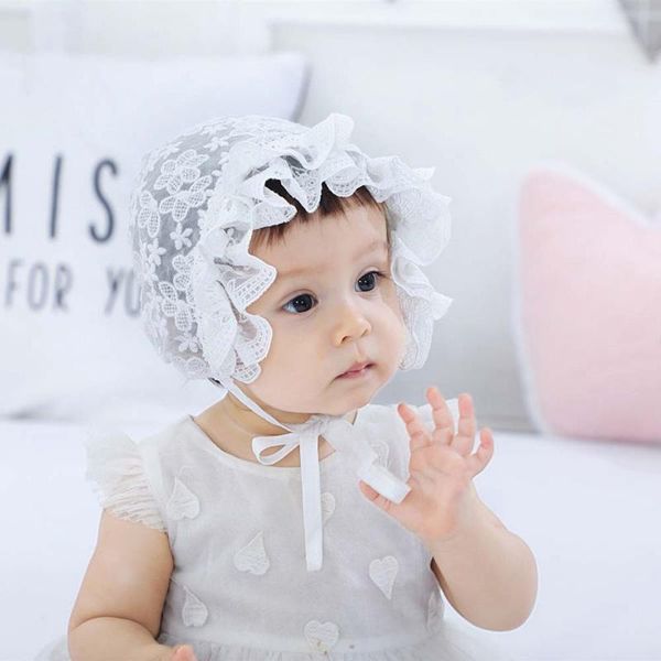 

cute lace bonnet baby hat po props flower summer accessories girl sun breathable cotton infant caps & hats, Yellow
