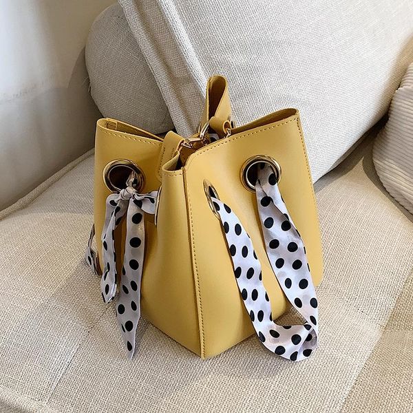 

shoulder bags polka dot scarf bucket bag 2021 small totes pu leather women's designer handbag messenger purse