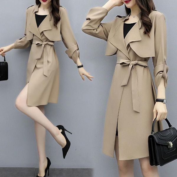 

women's trench coats coat for women mid-length british style 2021 spring and autumn fashionable casual, Tan;black
