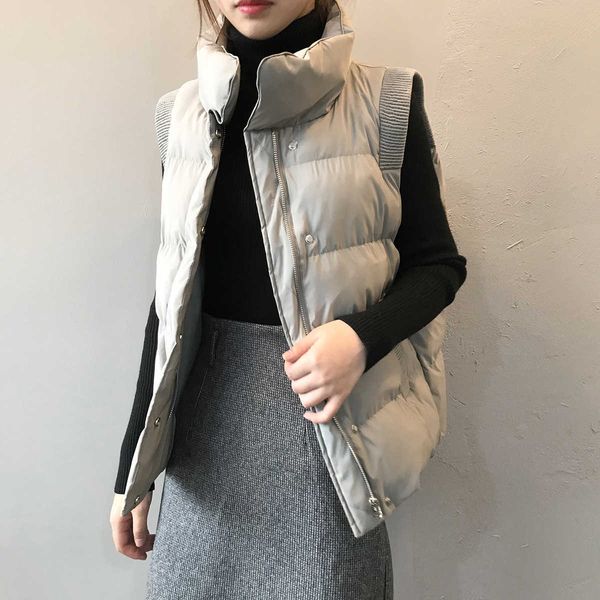 

winter cotton vest women korean version loose sleeveless jacket stand collar waistcoat casual parka mujer 210607, Black;white