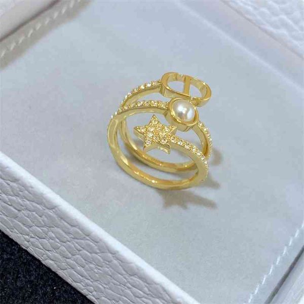 

70% off outlet online 2021 net red family new letter hand decoration fashion hollow inlaid diamond pearl ring, Silver