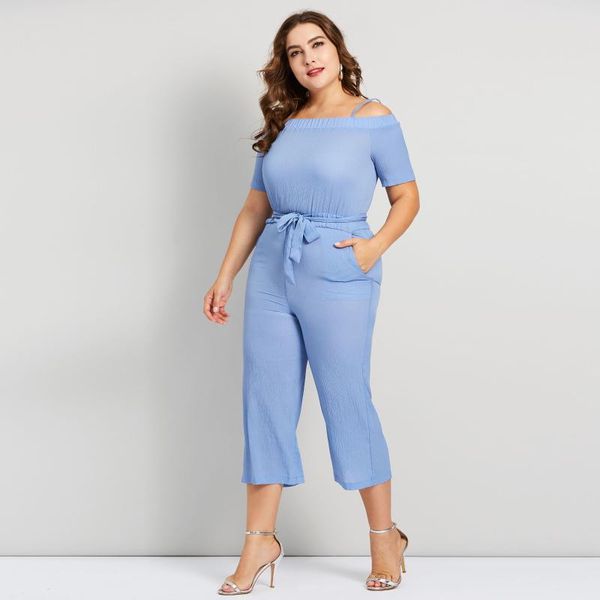 

women's jumpsuits & rompers plusee plus size 4xl jumpsuit women lace up slim slash neck blue sweet fashion casual travel chic wide leg, Black;white