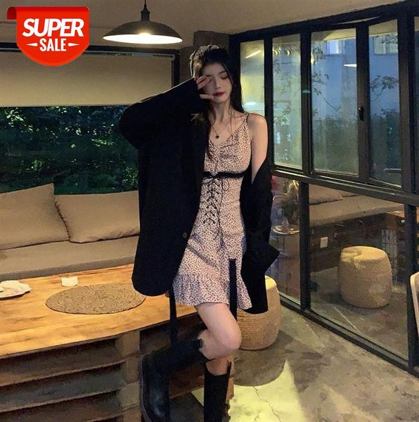 

[joeyjoy liquor one 3/16 10:00am] chiffon floral set sweet sling dress high waist skirt #ka62, Black;gray