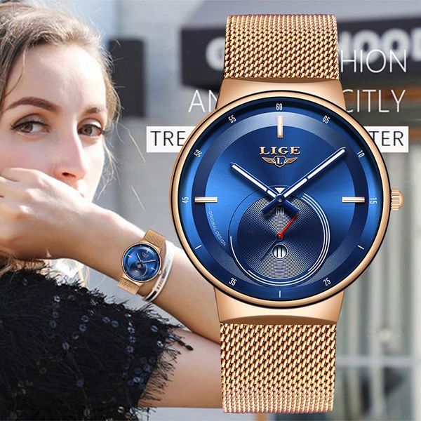 

wristwatches lige wrist watches for women luxury rose gold quartz ladies watch fashion female hour relogio feminino, Slivery;brown