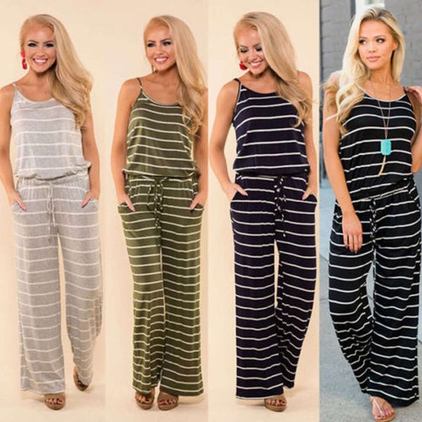 

casual stripe suspender pocket jumpsuit, Black;white