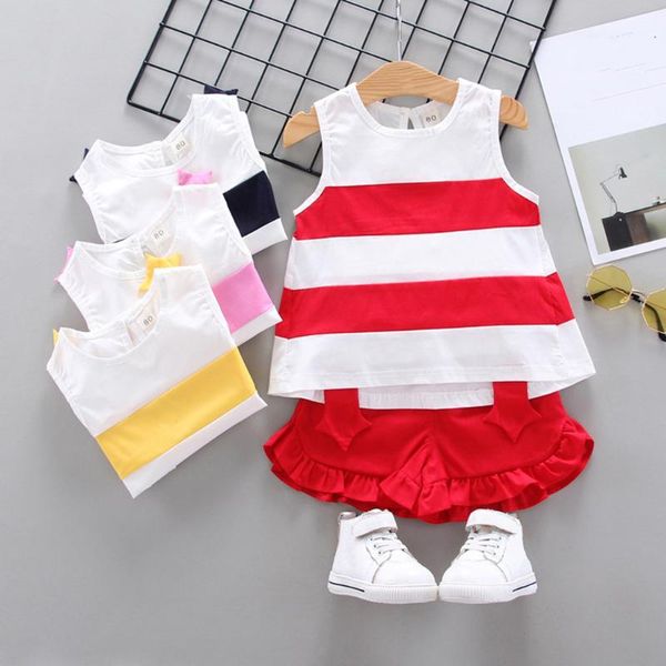 

summer girls baby clothes sets stripe vest sleeveless lace shorts infant outfits children kids clothing, White