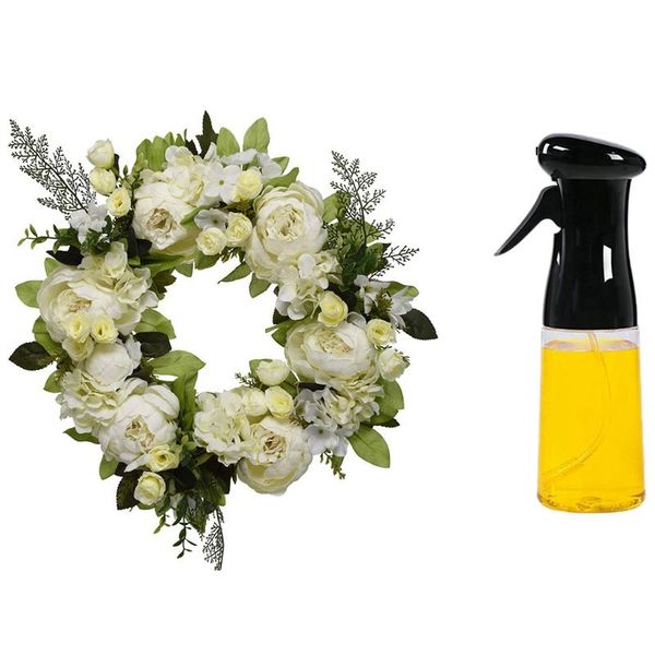 

decorative flowers & wreaths 16 inch peony hydrangea wreath, for front door with portable oil spray dispenser bottle olive sprayer black