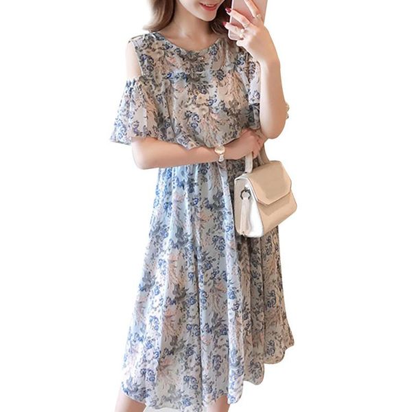 

maternity dresses women breastfeeding dress off shoulder floral thin breathable slim fit for summer yh-17, White