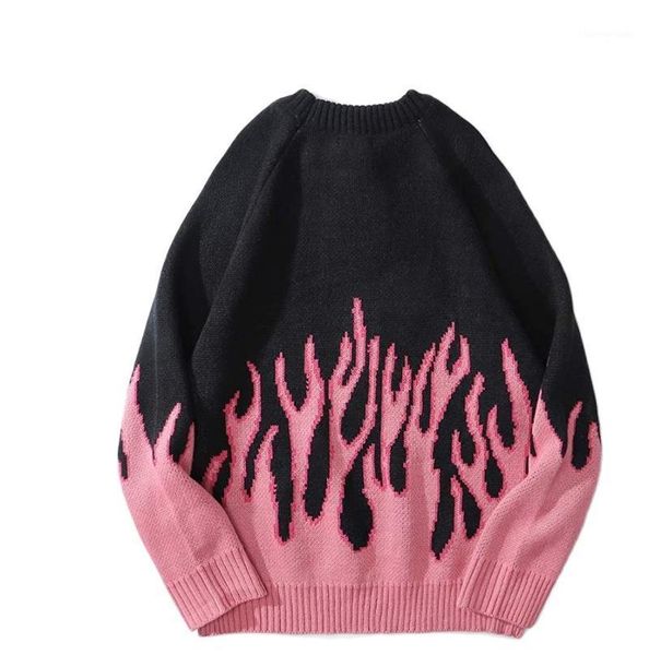 

men's sweaters streetwear retro women pink flame knitted pullover sweater hip hop pull over casual harajuku sweatshirts, White;black