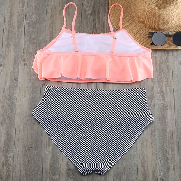 

2021 girls high waist bikini ruffle swimsuit women plus size swimwear xxl bikinis beachwear biquini monokini bathing suitb